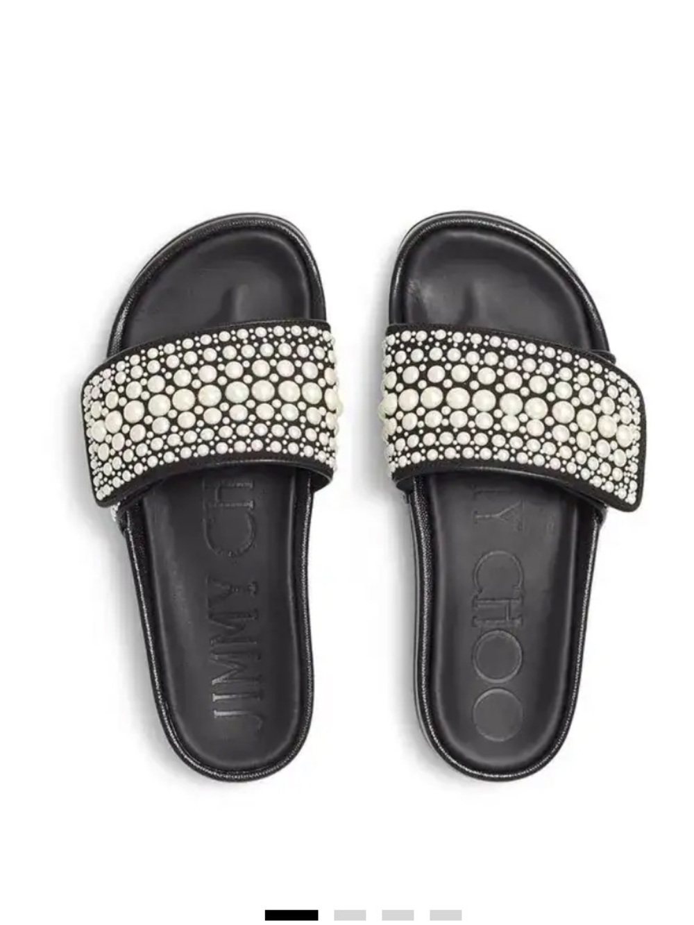 Jimmy Choo Black Leather Slides with Ivory Pearl Embellishment size 38